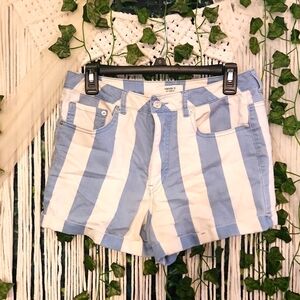 Forever 21 Blue and White Vertical Striped High Waisted Festival Jean Shorts